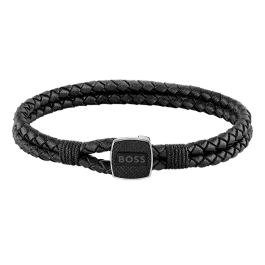 Pulseira Homem aço e pele preta