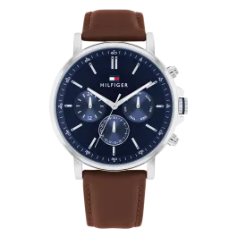 Relógio Homem Multifunç. Aço e Pele