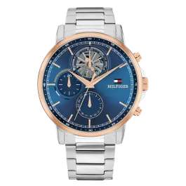 Relógio Homem Multifunções Aço Bicolor