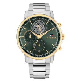 Relógio Homem Multifunções Aço Bicolor