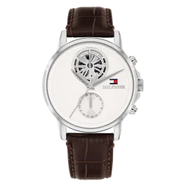 Relógio Homem Multifunções Aço e Pele