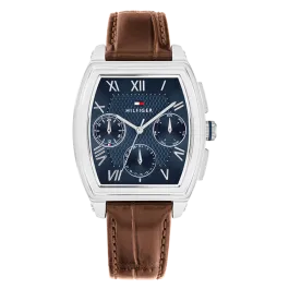 Relógio Homem Multifunções Aço e Pele