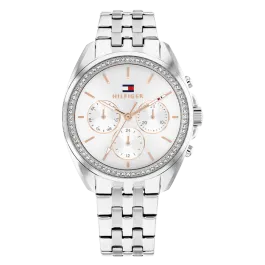 Relógio Mulher Multifunções Aço e Cristais