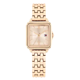 Relógio Mulher Quadrado Aço IP Dourado Rosa