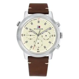 Relógio Multifunções Homem Aço e Pele