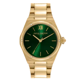 Relógio Hexa Verde Aço IP Dourado e Cristais