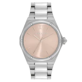 Relógio Hexa Rosa Aço e Cristais