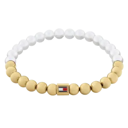 Pulseira Mulher Aço Dourado e Pérolas