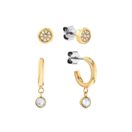 Set Mulher Brincos Aço Dourado Cristais