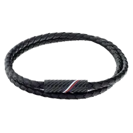 Pulseira Dupla Pele Preta e Aço IP Íman