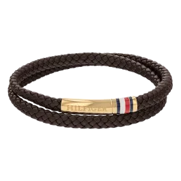 Pulseira dupla Homem aço e pele castanha