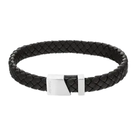 Pulseira Homem em Aço e Pele Preta