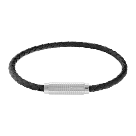 Pulseira Ajustável Homem em Aço e Pele Preta