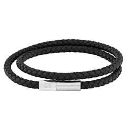 Bracelete Dupla Homem em Aço e Pele Preto