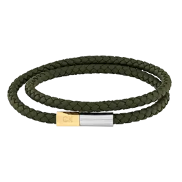 Bracelete Dupla Homem em Aço e Pele Verde