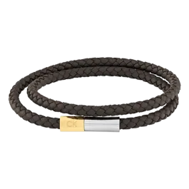 Bracelete Dupla Homem em Aço e Pele Castanho