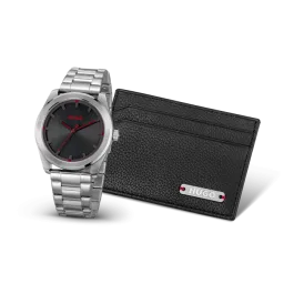 Set Homem Relógio e Porta-Cartões Pele