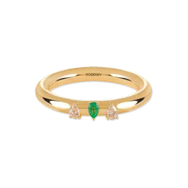 Anel Green Fairy Ouro Amarelo, Esmeralda E Diamantes