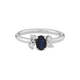 Anel Gooseberry Ouro Branco, Safira Azul E Diamantes