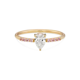 Anel Solitário Pixies Ouro Rosa, Diamante E Safiras Rosa