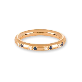 Anel Primrose Ouro Rosa, Safiras Azuis E Diamantes