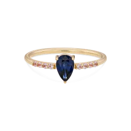Anel Solitário Pixies Ouro Rosa, Safira Azul E Safiras Rosa