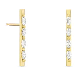 Brincos Whistle Ouro Amarelo E Diamantes Marquise