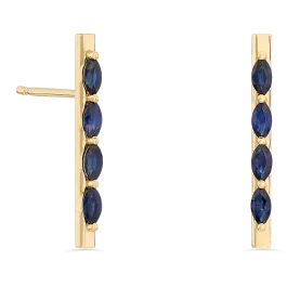 Brincos Whistle Ouro Rosa E Safiras Azuis Marquise