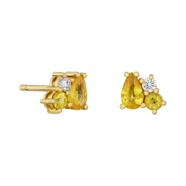 Brincos Gooseberry Ouro Amarelo, Safiras Amarelas E Diamante