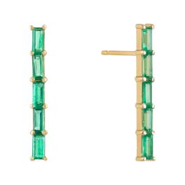 Brincos Whistle Ouro Amarelo E Esmeraldas Baguette