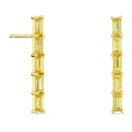 Brincos Whistle Ouro Amarelo E Safiras Amarelas Baguette