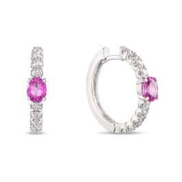 Brincos Diamantes E Safiras Rosa Oval