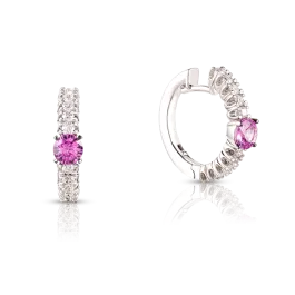 Brincos Ouro Branco, Diamantes E Safiras Rosa