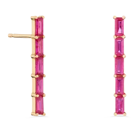 Brincos Whistle Ouro Rosa E Rubis Baguette