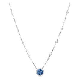 Colar Pendente Diamantes E Safiras Azuis