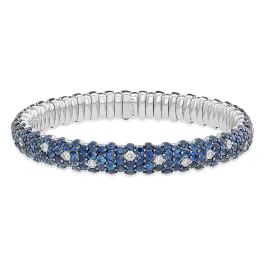 Pulseira Ouro Branco Diamantes E Safira Azul