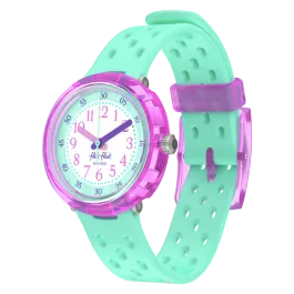Relógio Flik Flak de criança verde e rosa