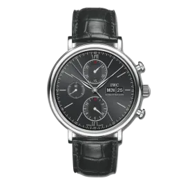 PORTOFINO CHRONO PRATA PELE PRETA