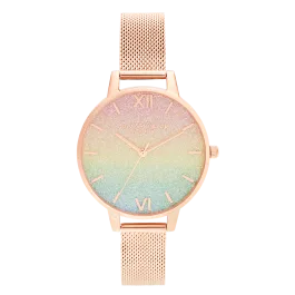 Relógio Rainbow Multicolor Aço Dourado Milanesa