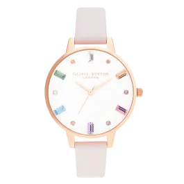 Relógio Rainbow Branco Aço Dourado Pele