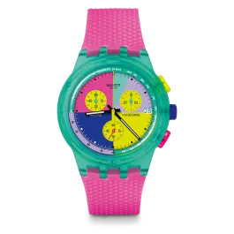 Relógio Swatch Mulher Cronógrafo Rosa e Azul Neon