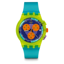 Relógio Swatch Mulher Cronógrafo Azul e Amarelo Neon