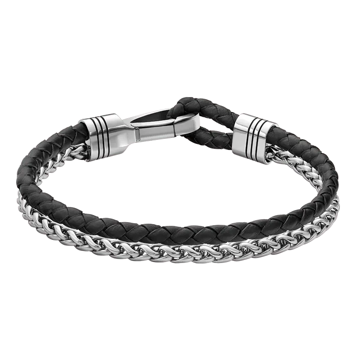 Pulseira Homem Aço e Pele Jaxon