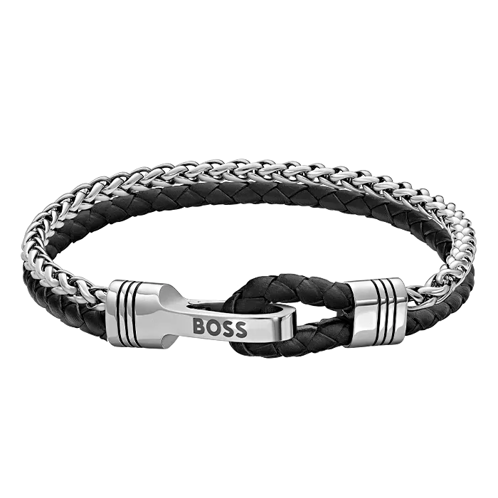 Pulseira Homem Aço e Pele Jaxon
