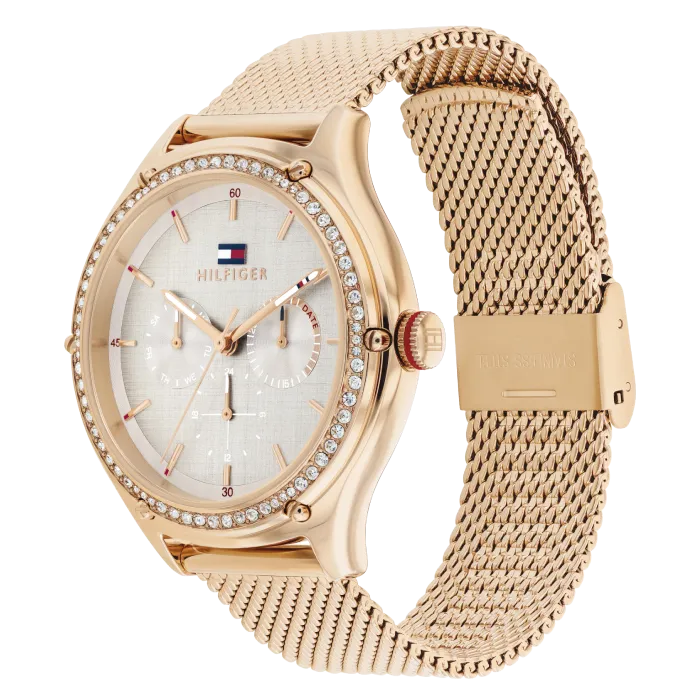 Relógio Mulher Aço Dourado Rosa