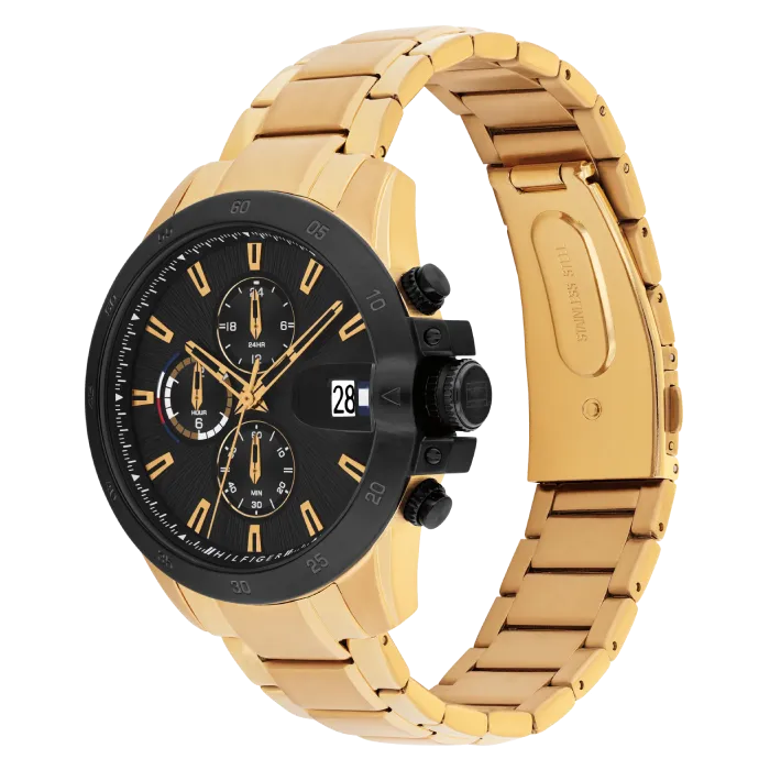 Relógio Homem Multifunçoes Aço IP Dourado
