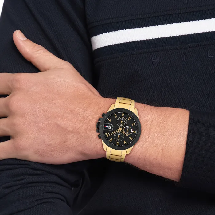 Relógio Homem Multifunçoes Aço IP Dourado