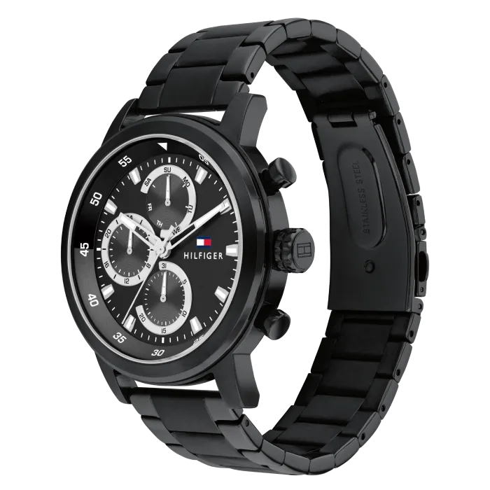 Relógio Homem Multifunções Aço IP Preto