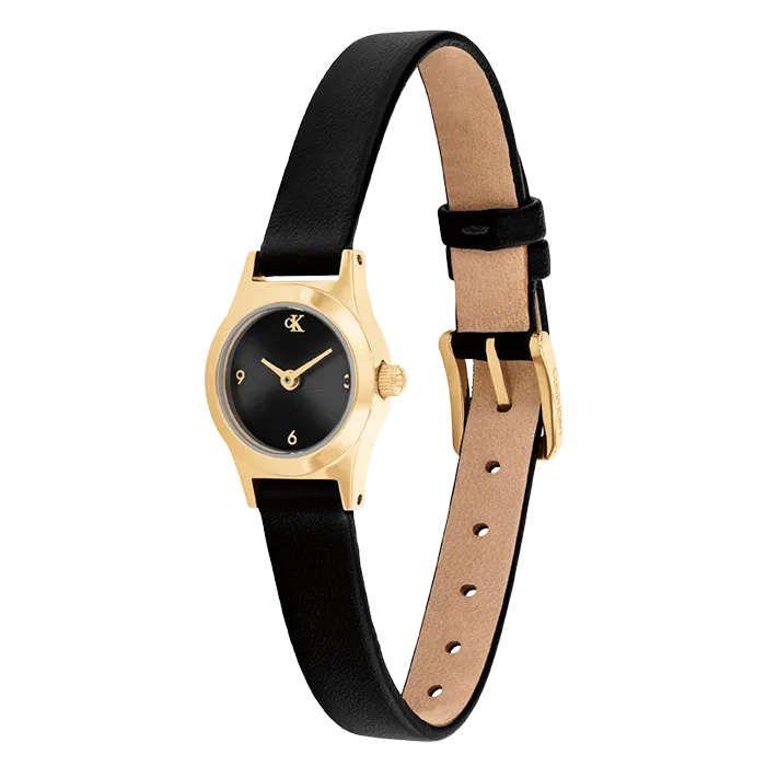 Relógio Senhora Preto e Dourado Pele