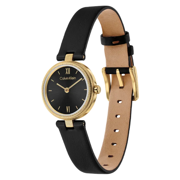 Relógio Senhora Preto e Dourado em Pele